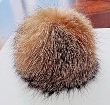 Fluffy Alaskan Red Fox Fur Gray 6” Diameter Removable Pompom For Hat, Beanie Bag