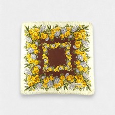 Yves Saint Laurent Silk Scarf Vintage YSL Floral Yellow Brown Square Head Scarf