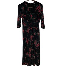 Lauren Ralph Lauren Dark Floral V-Neck Faux Wrap Midi Dress Sz 8 Whimsigoth