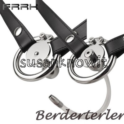 Male Flat Cage with Harness Belt Plug Convertible Invert Chastity Device Rings