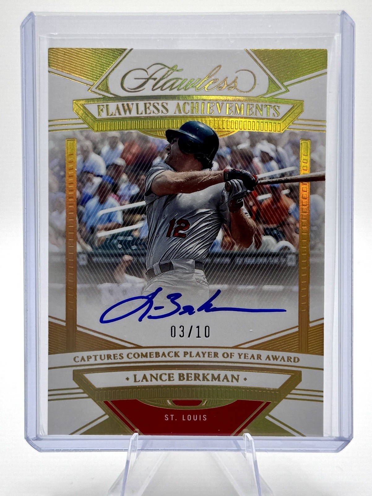 2023 Flawless Baseball Lance Berkman Flawless Achievements Gold Auto /10 #FA-LB view 1