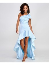 CITY STUDIO Womens Dress Light Blue Bow Asymmetric Hem Juniors 78