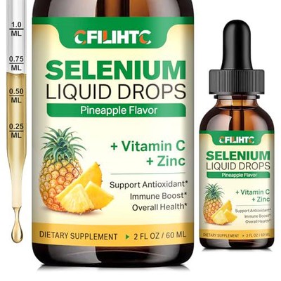 Selenium Liquid Drops, 200mcg Liquid Selenium Supplement with Vitamin C and for