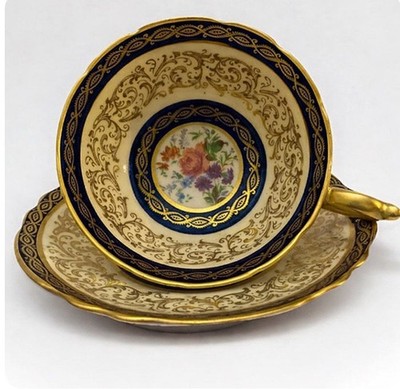 VTG Paragon Double Warranted Cobalt Gold & Navy Filigree Floral Cup & Saucer