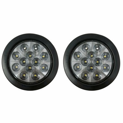 4'' White 12 LED Round Backup Reverse Truck Light with Grommet & Pigtail - Qty 2