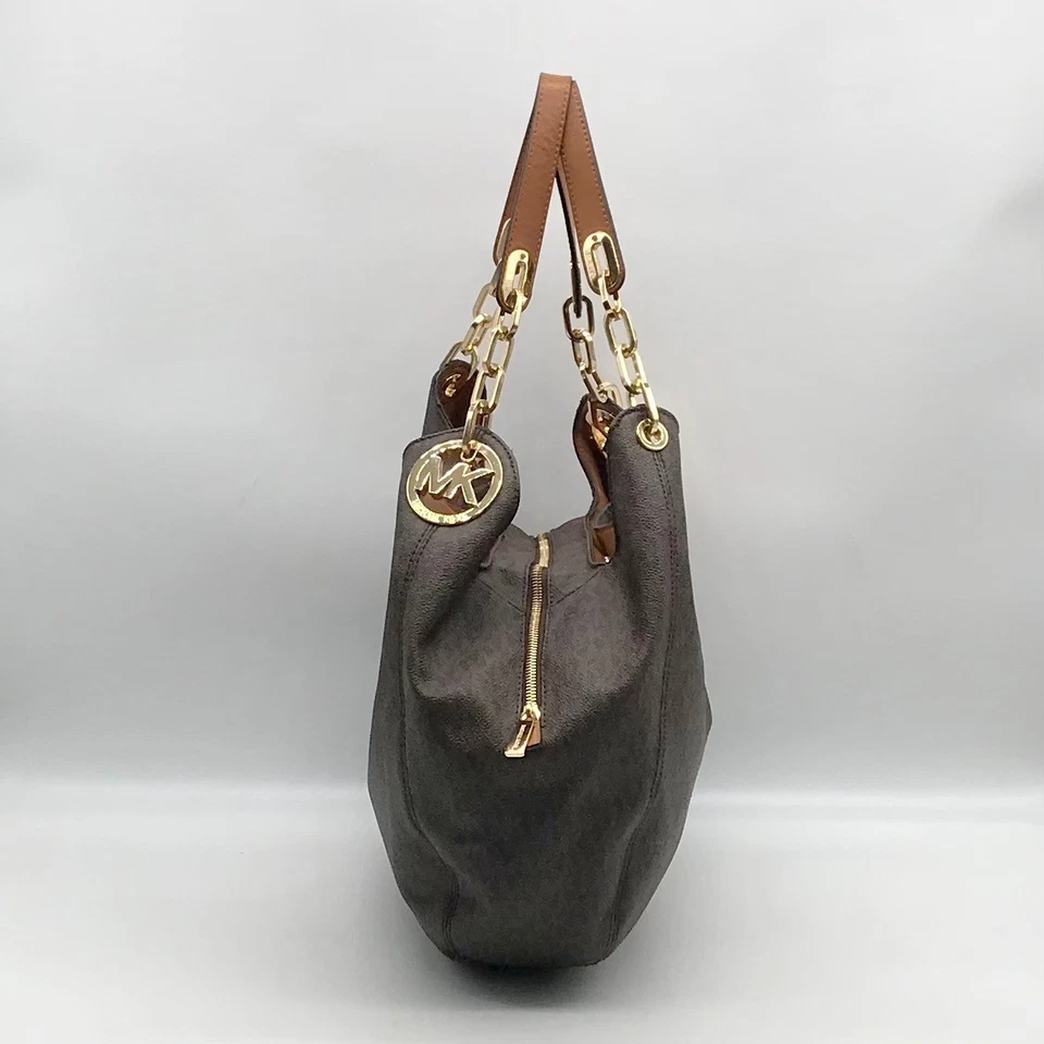 Michael Kors Brown Monogram Canvas Lillie Shoulder Bag - Image 4 of 4