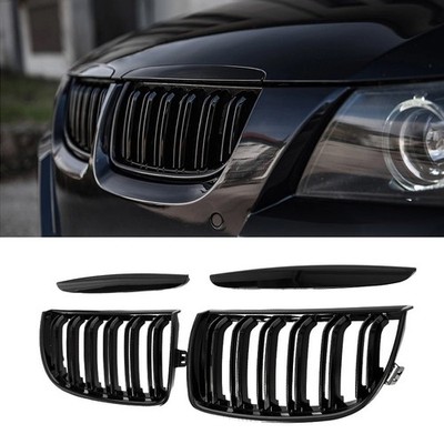Für BMW 3er E90 E91 04-08 Nieren Grill GLANZ SCHWARZ Doppelelsteg Kühlergrill DE