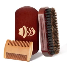 Beard Brush, 100% Boar Bristle Natural Black Walnut Wood Beard Comb Hair
