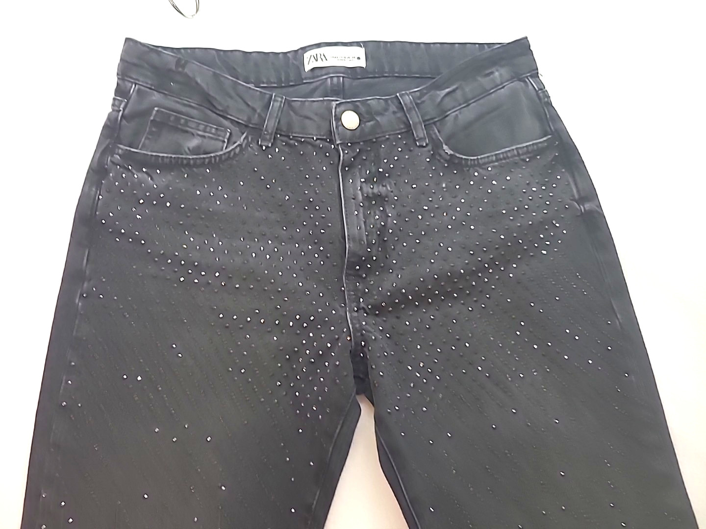 Zara Womens Black High Rise Skinny Jeans with Rhinestones Size 8 Edgy Mobwife thumbnail 4