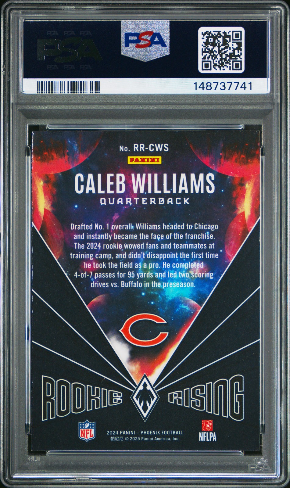 2024 PANINI PHOENIX ROOKIE RISING ORANGE #RRCWS CALEB WILLIAMS RC PSA 10 view 2