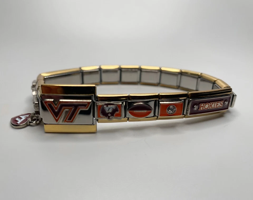 Pulseira Berloque Painel Italiano Ouro 18k HTF Danbury Mint Virginia Tech Hokies NCAA - Imagem 4 de 4