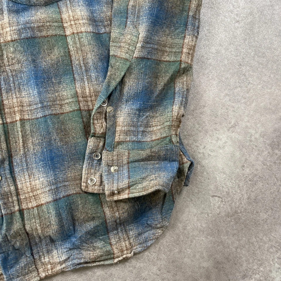 Pendleton Flannel Shirt Mens Medium Vintage Wool Plaid Western Button Up, Blue - Image 2 of 4