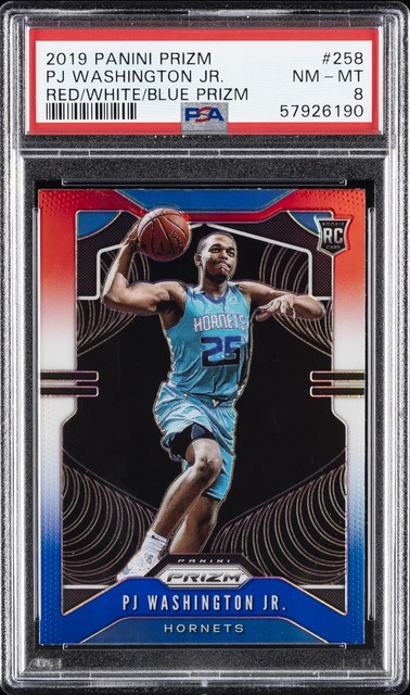 2019 PANINI PRIZM RED/WHITE/BLUE PRIZM #258 PJ WASHINGTON JR. PSA 8