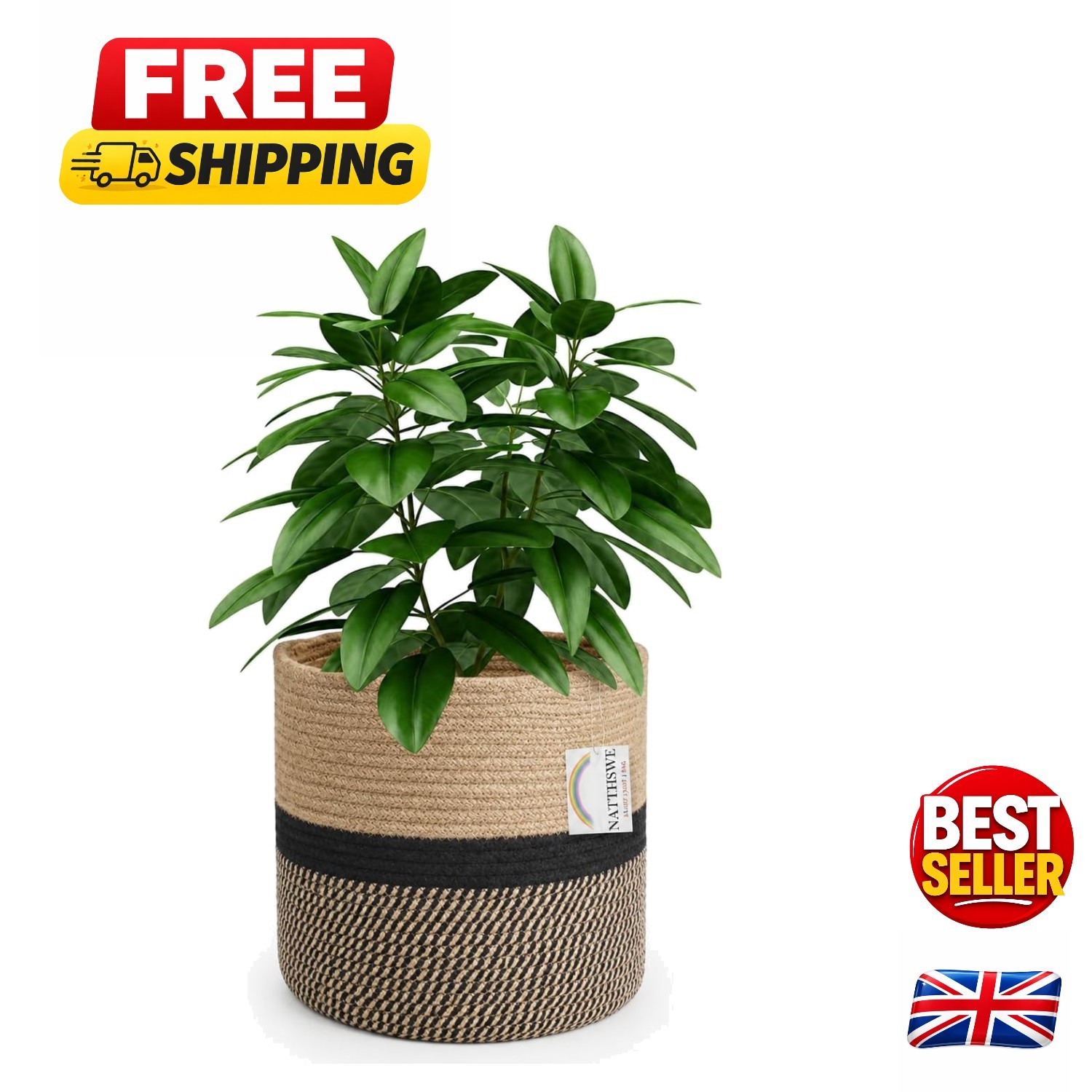Stylish 9-inch Khaki Cotton Rope Plant Basket - Foldable Storage Solution