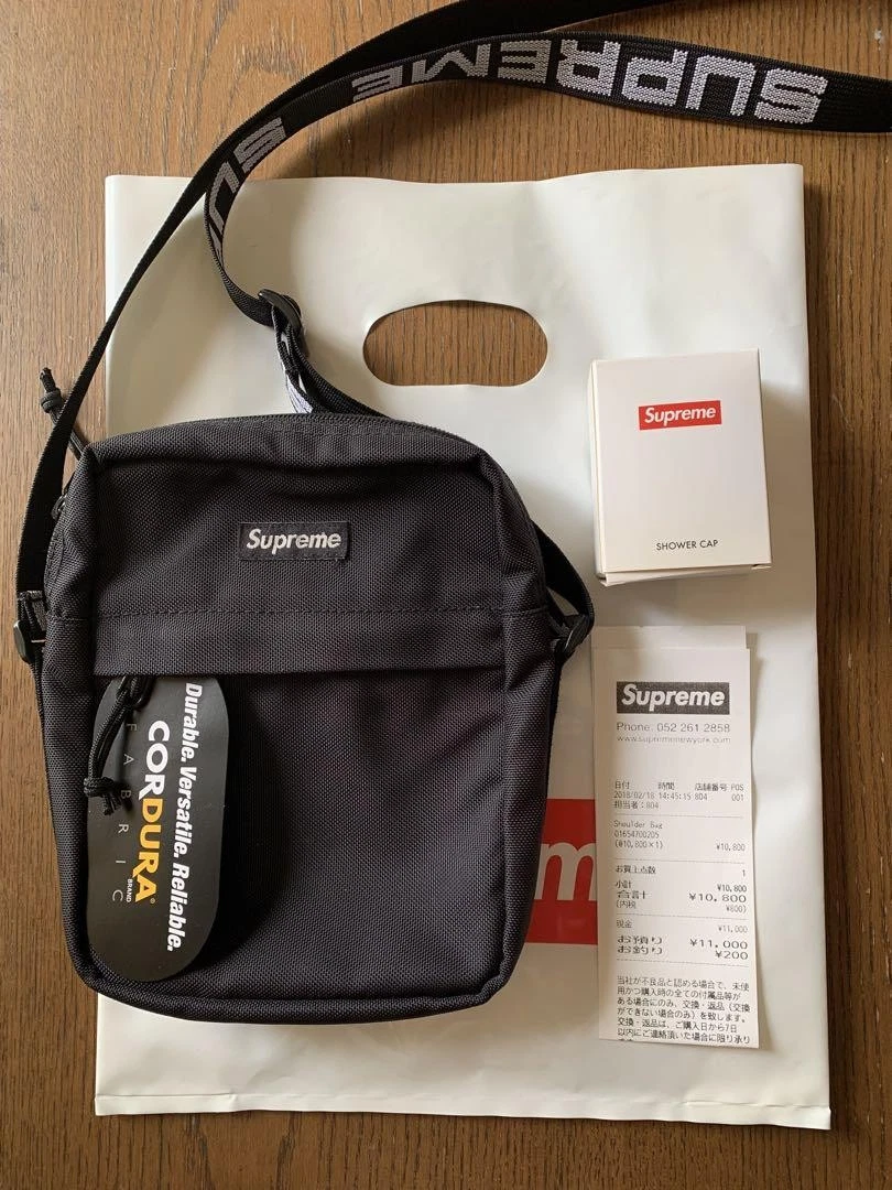 Sac bandoulière noir suprême 18SS matière cordura logo sangle occasion