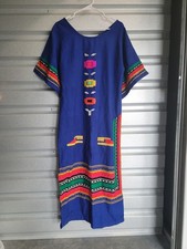 Vintage Mexican 1960s Huipil Dress Boho Embroidered Wool Maxi Festival Ethnic