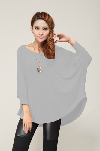 Stylish Womens Batwing Loose Crew Neck Quality Knitted Asymmetric Top / Jumper - Picture 10 of 29