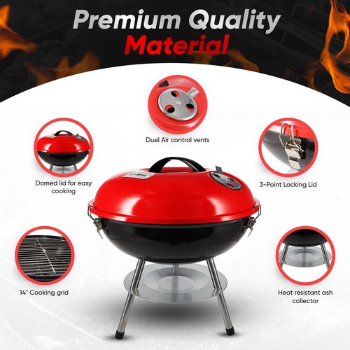 Gas One 14-inch Portable Barbecue Grill with 3-Point Locking Lid for Heat Prese - Picture 6 of 8