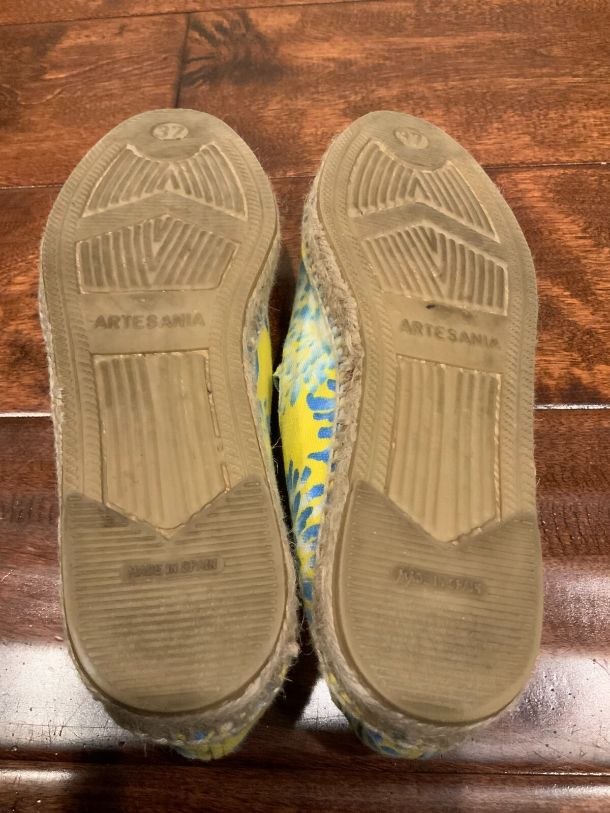 Stubbs & Wooton Yellow & Blue Floral Espadrilles Flats, Size 7 (US) 37 (EU)