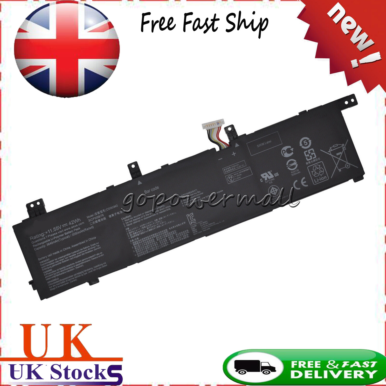 New C31N1843 Battery for Asus VivoBook S14 S432FA S15 S532FA S532FL Laptop