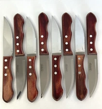 Tramontina Porterhouse Jumbo Steak Knife Set Of (8) Red/Brown Wood Handle Brazil