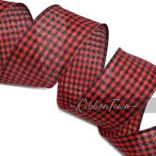 Red Black Gingham Wired Ribbon 10 yards x 2.5"W Plaid Cabin Christmas