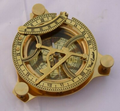 Antique Brass Folding Sundial Compass ~ Nautical Maritime ~ Sun Dial