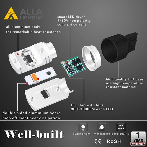LED 7443 Ice-Blue Front Turn Signal Bulbs for RAM Ford GMC, Light Blub,Sky Blue - Picture 7 of 10