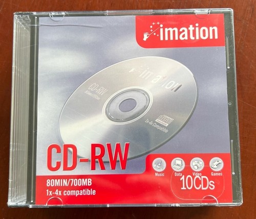 Pack of 10, Imation CD-RW 80min 700MB 1-4x Rewritable Discs (New,Factory Sealed)