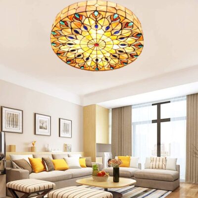 Tiffany Stained Glass Peacock Big Ceiling Light Lamp Flush Mount  Fixture Retro 