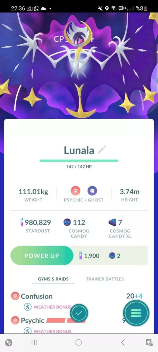 Pokémon Lunala -1mil Stardust T r a d e Go