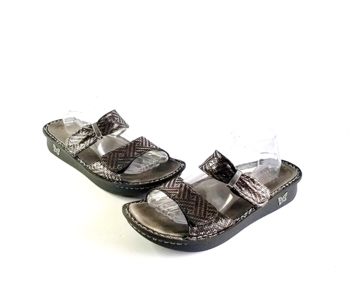 ALEGRIA Karmen Wrapture Slide Sandals Pewter Dazzler Leather Sz 42 11.5 12
