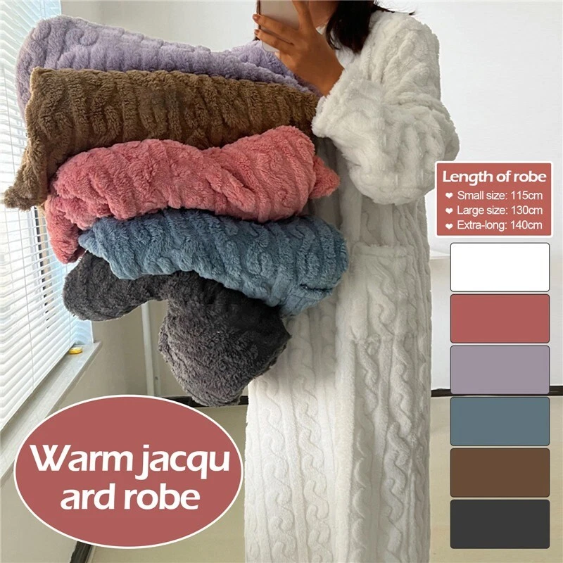 Winter Rundhalsausschnitt Dressing Extra Langer Kittel Warm Fleece Pyjama Damen - Bild 2 von 4