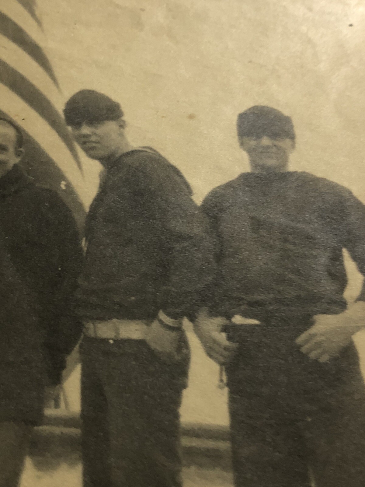 2 WWII large Vintage Photo Sailors aboard battleship US Navy American