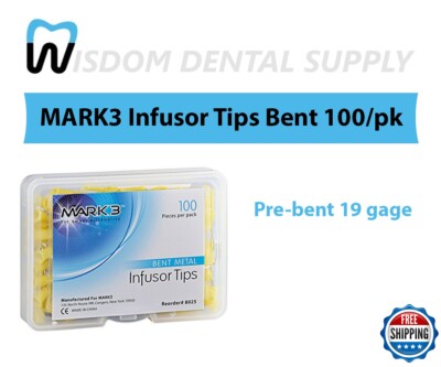MARK3 Infusor Tips Bent 100/pk, Pre-bent 19 gage, Universal Luer Lock Style Hub