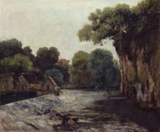 Stunning Oil painting gustave courbet The Weir at the Mill landscape hand paint