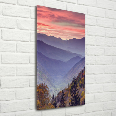 Wand-Bild Kunstdruck aus Hart-Glas Hochformat 70x140 Nebel über den Bergen