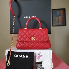 CHANEL Coco Lizard Handle red caviar Mini / small 9.25 inches Bag Gold hw