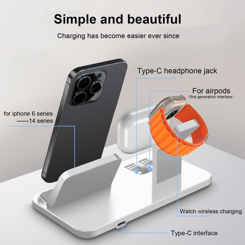 3in1 USB Charger Dock Charging Station For Apple Watch 9 8 7 SE iPhone 15 14 13 - Picture 20 of 26