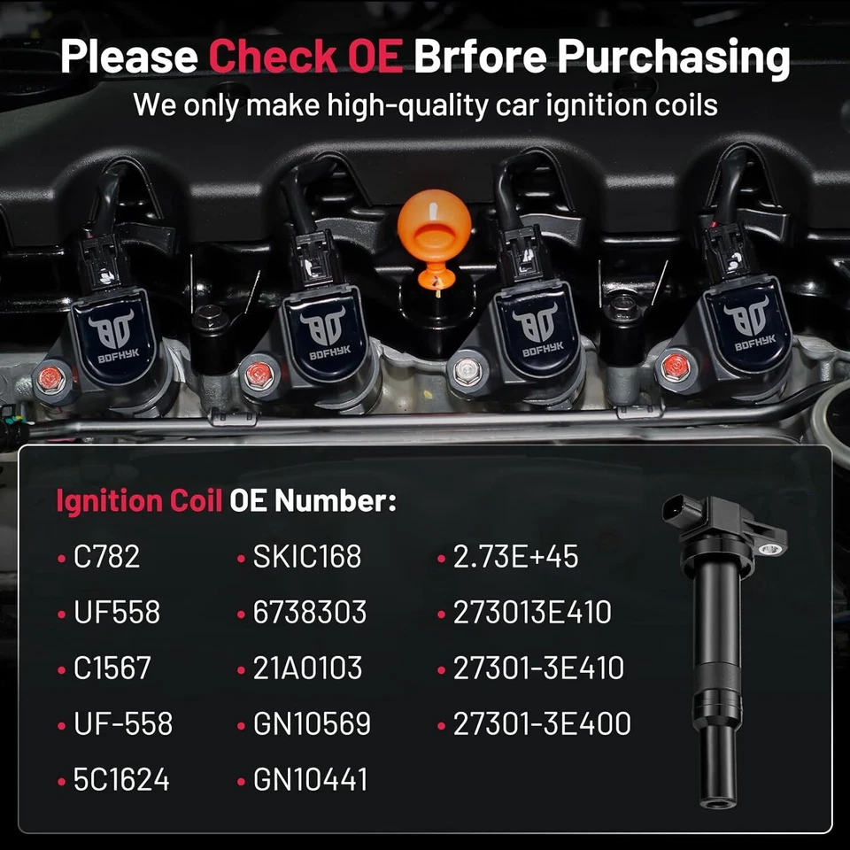 UF558 6 Ignition Coil + Spark Plug for 2.7L Hyundai Santa Fe Kia Magnetis Optima - Image 4 of 4