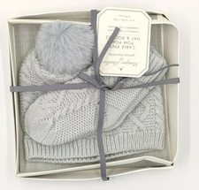 POTTERY BARN KIDS MONIQUE LHUILLIER CABLE KNIT POM POM HAT  BOOTIES 6-12 MO