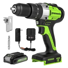 Greenworks 24V 530 In-lbs Hammer Drill 1/2" Chuck w/ 2Ah Battery and 2A Charger