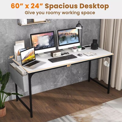 60'' Modern Computer Desk with Charging Station w/ Storage Bag & Headphone Hook