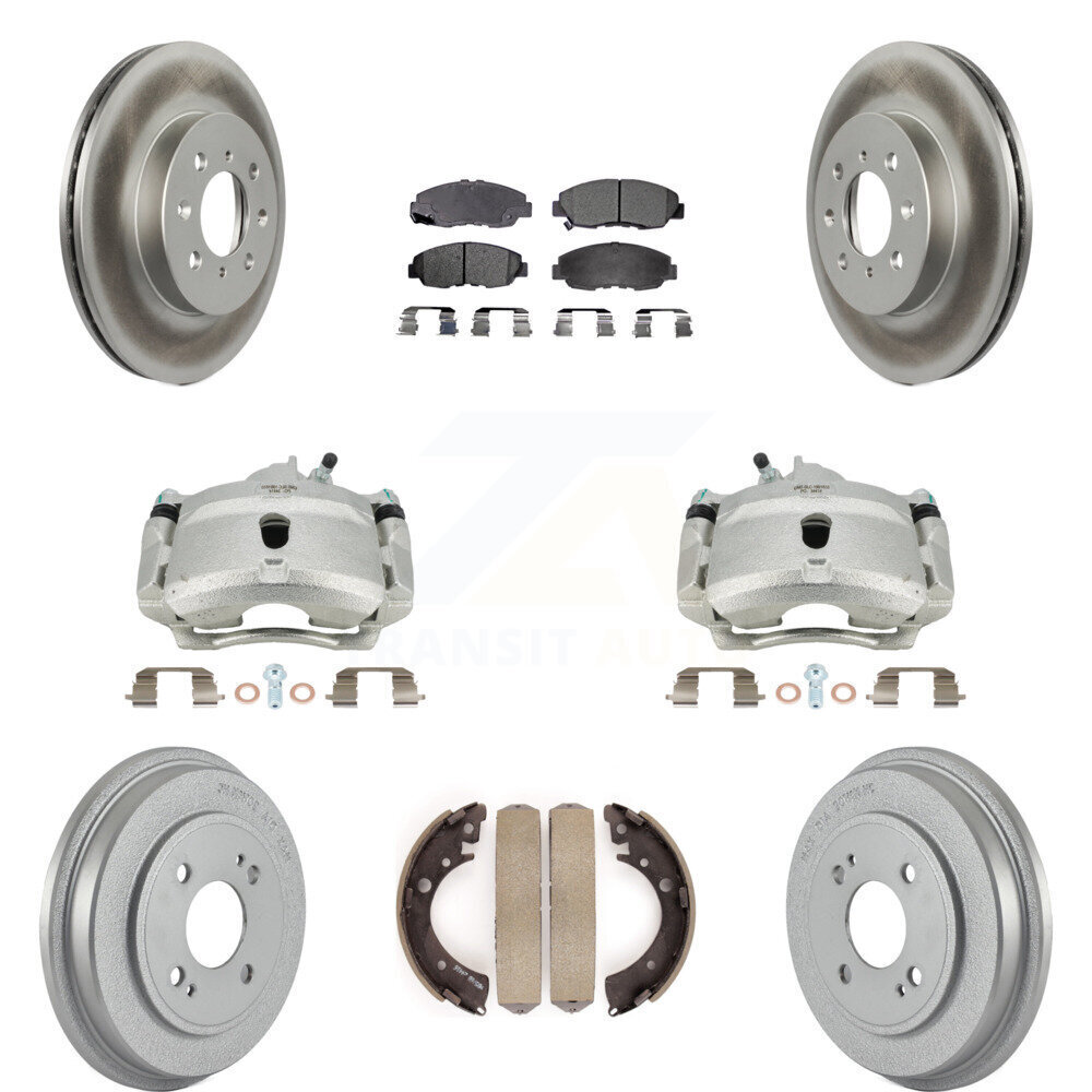 Front and Rear Brake Caliper Coated Rotor with Semi-Metallic Drum Pad Kit for Honda Civic
