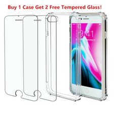 For Phone XR X/XS Max 6 7 8 Plus Clear Hard Hybrid Case 2 Screen Protectors
