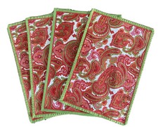S/4 Pomegranate Inc.Paisley Red & Green Placemats EUC