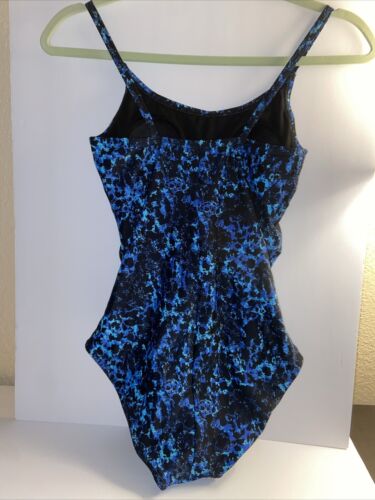 Speedo Women’s One Piece Swimsuit Ruched Blue Black Leopard Print Size 6 NWOT - Picture 2 of 3