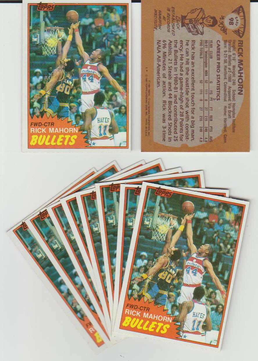 Rick Mahorn RC rookie card, 1981-82 Topps #98, Washington Bullets