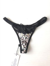 Victoria's Secret For Love  Lemons Black Floral Thong Mesh Lace Panty S NWT