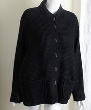 Focus Sz Xl Black Pique Cotton Knit Waffle Fabric Lagenlook Artsy Jacket
